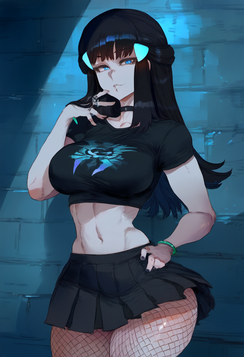 1girls ai_generated aksn bare_thighs big_breasts black_hair clothed clothing color dawn_(pokemon) female female_focus female_only fit_female goth goth_clothing goth_girl hi_res large_breasts light-skinned_female light_skin long_hair looking_at_viewer pokemon pokemon_trainer solo solo_female tagme thick_thighs