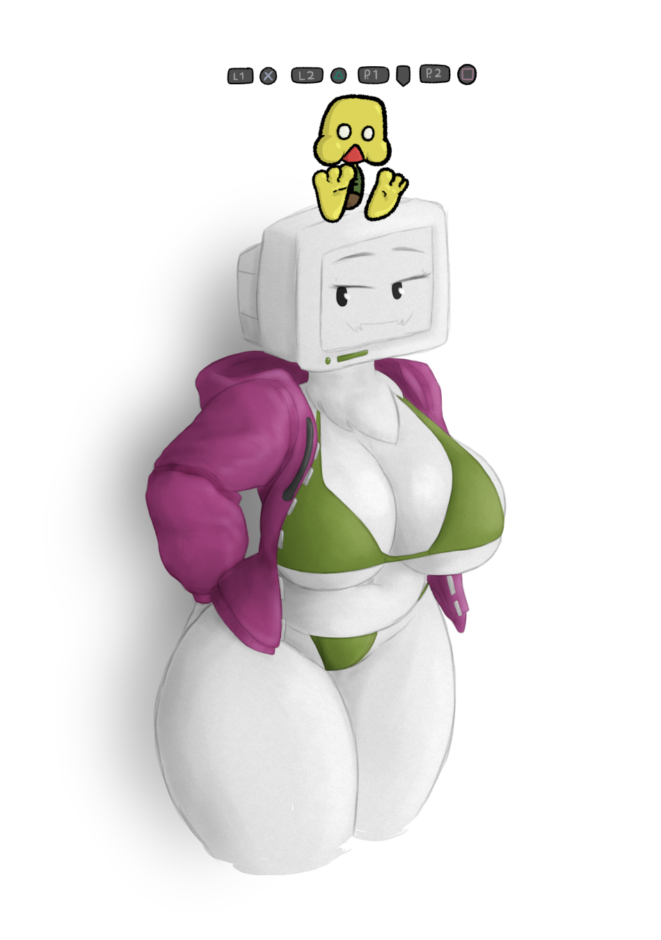 1girls bikini breasts chest_tuft cleavage female female_focus female_only gamersupps guardian_(petscop) hips jacket large_breasts midriff petscop pyrocynical pyrocynical_tvhead_oc thick_thighs thighs underboob white_body wide_hips yoru_garbage yorugarbage yourstrulygarbage youtube youtuber