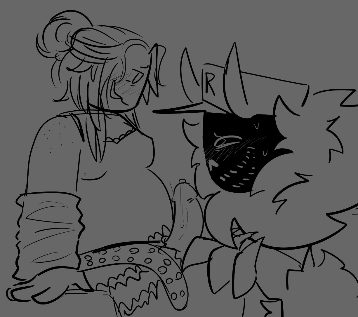 :), 1boy, 1futa, black and white, blush, cap, female, forsaken (roblox), futa on male, futa with male, futanari, grey background, guest 666, guest 666 (forsaken), hat, headwear, horn, horns, intersex, male, monochrome, no color, noob, noob (forsaken), noob (roblox), nosoidum, open mouth, ponytail, precum, precum drip, roblox, roblox game, robloxian, scene noob, smile, smiling, trans woman, transfem