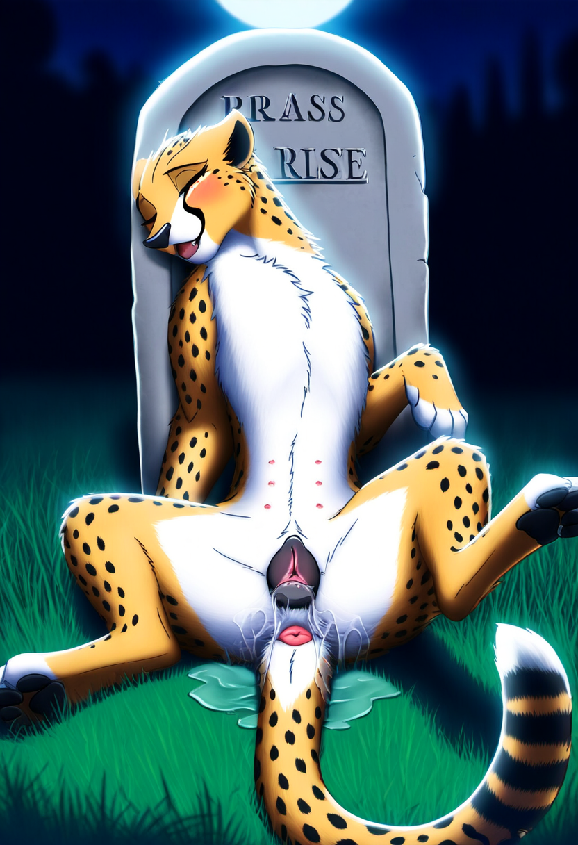 ai_generated anatomically_correct_genitalia anatomically_correct_pussy animal_ears anus_peek bats bedroom_eyes blush canine_genitalia canine_pussy cheetah cheetah_ears cheetah_tail cookie-girl ears_up excessive_pussy_juice fera_(oc) feral feral_only full_moon furry graveyard happy_female happy_sub in_heat laying_on_back leaning_on_object moon night_sky orange_fur paws presenting_anus presenting_ass presenting_butt presenting_pussy pussy_juice pussy_juice_drip smile submissive submissive_female submissive_pose tail tombstone