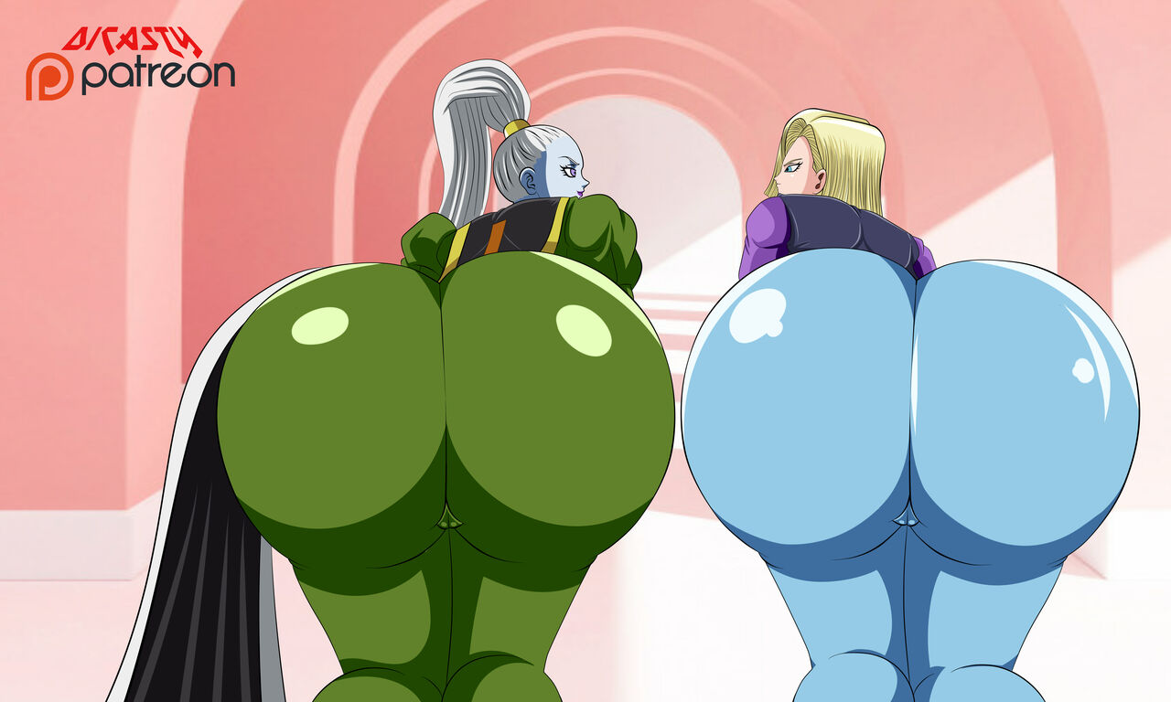 2girls android_18 ass_focus blonde_female blonde_hair dicasty dragon_ball_super vados