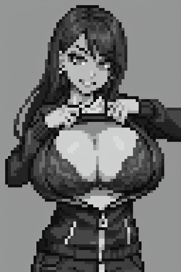 boob_drop boob_window boobs_out breasts monochrome pixel pixel_(artwork) pixel_art