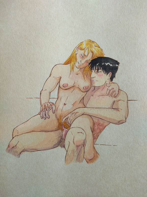 1boy 1boy1girl 1girls arm_around_neck arm_around_partner balls barely_visible_balls biting_lip black_hair blonde_hair blush breasts color completely_nude earrings erection female_pubic_hair fullmetal_alchemist grey_background hairy_arms hairy_balls hairy_legs hand_on_another's_thigh happy_sex holding_hands lighting long_hair looking_down looking_pleasured male_penetrating male_penetrating_female nipples penis pikkulef pubic_hair pussy pussy_juice pussy_juice_drip pussy_juice_on_penis reverse_cowgirl_position riding riza_hawkeye romantic romantic_couple roy_mustang scar scar_on_stomach short_hair slight_blush smile spread_legs straddling straight vaginal_penetration wholesome