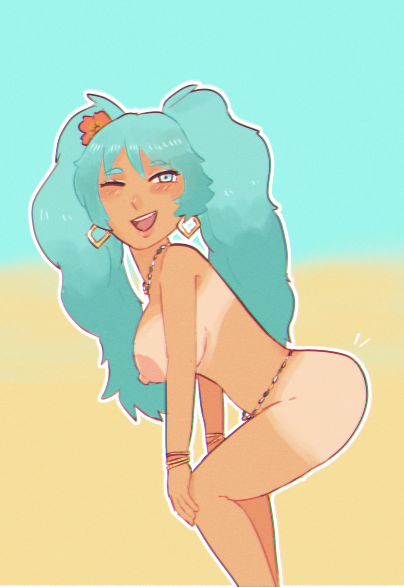 areolae ass beach big_breasts bobcheez brazil brazilian brazilian_female brazilian_miku breasts bubble_butt busty earrings female female_focus female_only hatsune_miku hourglass_figure long_hair nipples nude nude_female nudity outdoors outside sideboob tagme tan tan_body tan_skin tanline twerking twintails vocaloid waist_beads wide_hips