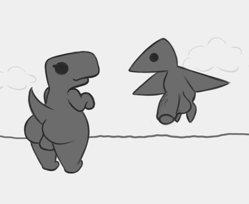 anthro ass balls big_penis cute cute_face dinosaur dinosaur_(google_chrome) femboy google google_chrome hyper_penis male_only meowny monochrome pterodactyl_(google_chrome) small_but_hung smiling video_game video_games