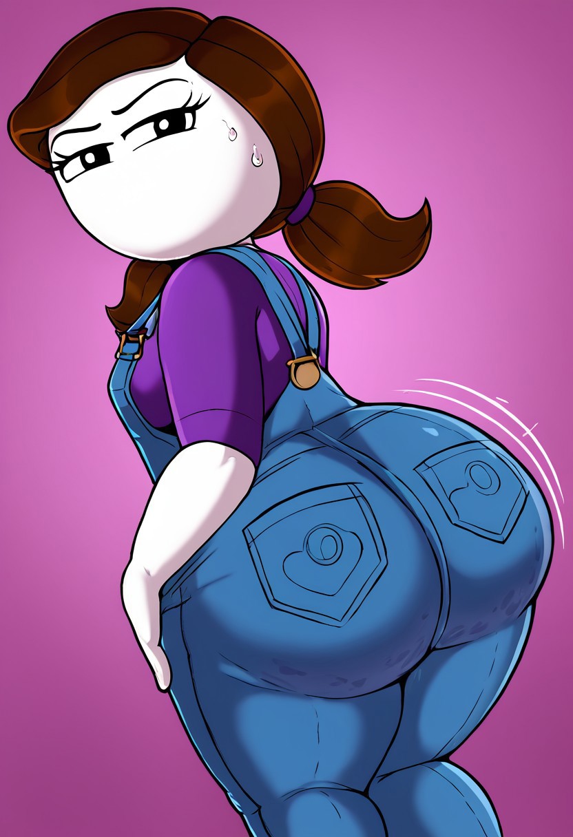 ai_generated big_breasts bubble_butt cute fat_ass huge_ass let_me_explain_studios mature_female overalls rebecca_parham sweating tagme twintails undershirt