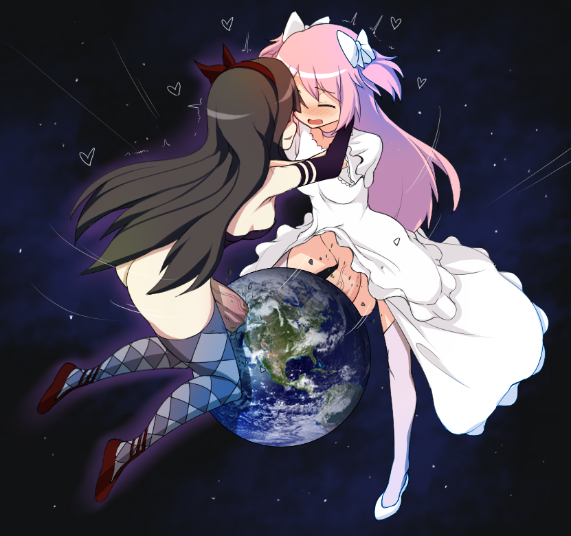 2futas akemi_homura akuma_homura black_hair blush dickgirl dress earth erection futa_giantess futa_on_futa futanari giantess hair huge_cock intersex large_penis madoka_kaname mahou_shoujo_madoka_magica mahou_shoujo_madoka_magica_movie penis pink_hair planet planet_destruction planetary sinensian tagme thighhighs ultimate_madoka uncensored