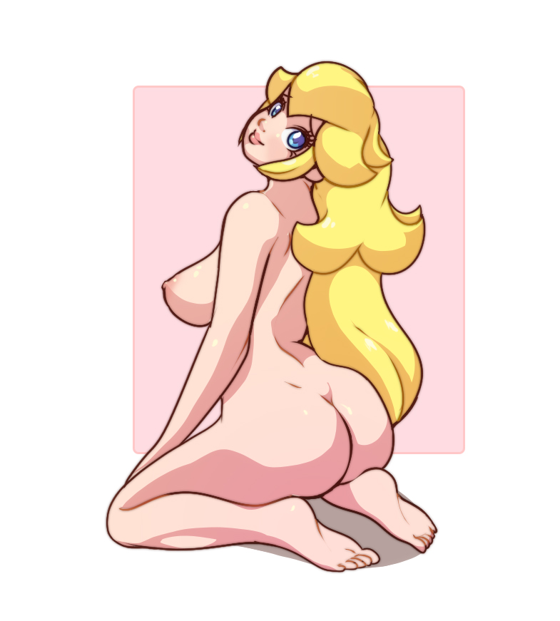 1girls ass barefoot black-rayal blonde_hair blue_eyes breasts completely_nude completely_nude_female feet female female_only full_body kneeling large_breasts long_hair mario_(series) naked naked_female nintendo nipples nude nude_female pink_background princess_peach seiza simple_background soles solo solo_female white_border