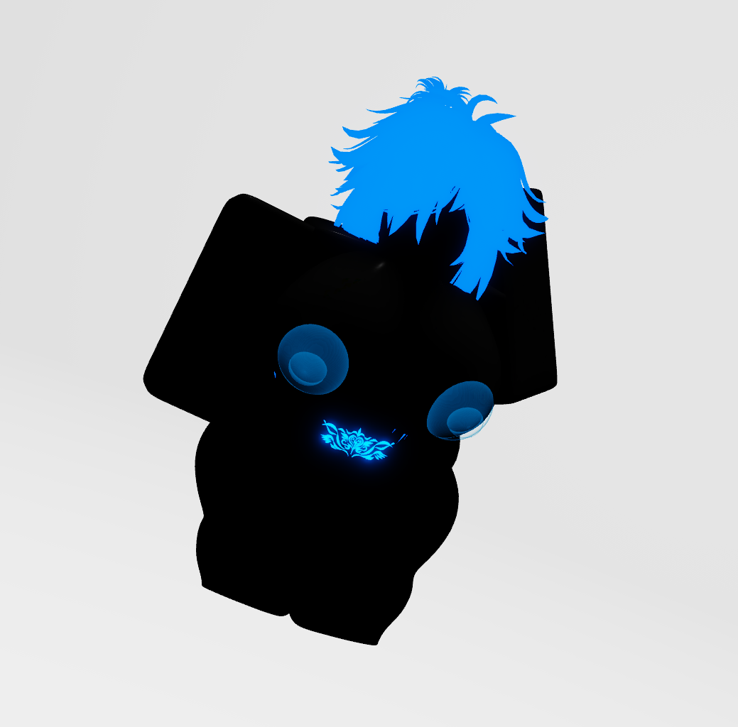 awkward black_skin blue_hair blue_markings breasts female glowing_hair glowing_markings glowing_nipples roblox staring_at_viewer