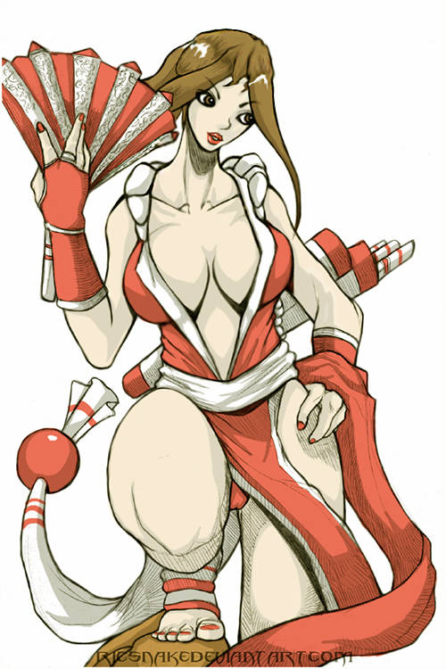 1girls belt big_breasts big_breasts brown_eyes brown_hair cameltoe cleavage clothed fan feet feet_up female gloves hand_on_hip huge_breasts human japanese japanese_clothes king_of_fighters light-skinned_female light_skin long_hair mai_shiranui one_leg_up painted_nails pale-skinned_female pale_skin panties red_panties tail