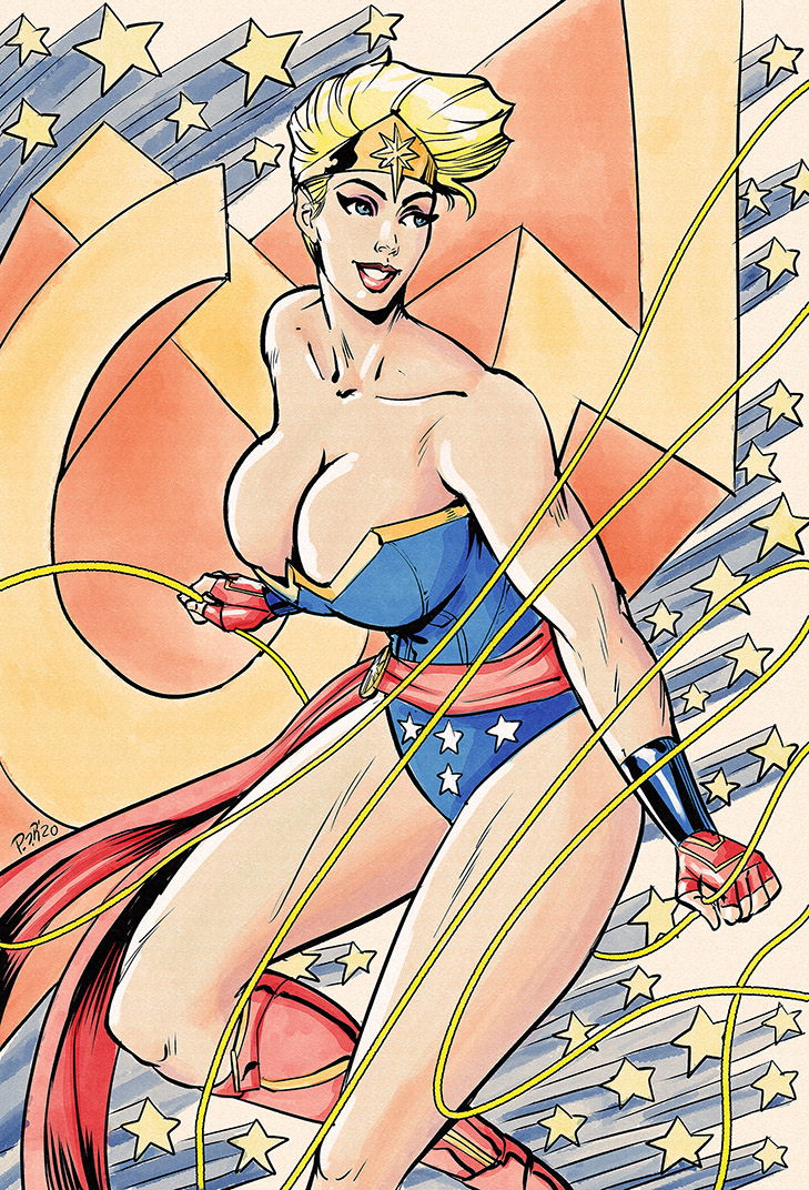 1girls big_breasts breasts captain_marvel carol_danvers cleavage crossover dc dc_comics female female_only fusion huge_breasts marvel marvel_comics pablo_romero solo solo_female wonder_woman