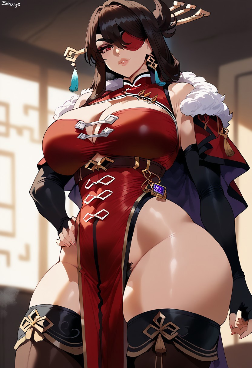 ai_generated ass beidou_(genshin_impact) big_ass big_butt bubble_butt female_pubic_hair genshin_impact muscular_thighs pelvic_curtain pubes rayasox thick_ass thick_legs thick_thighs