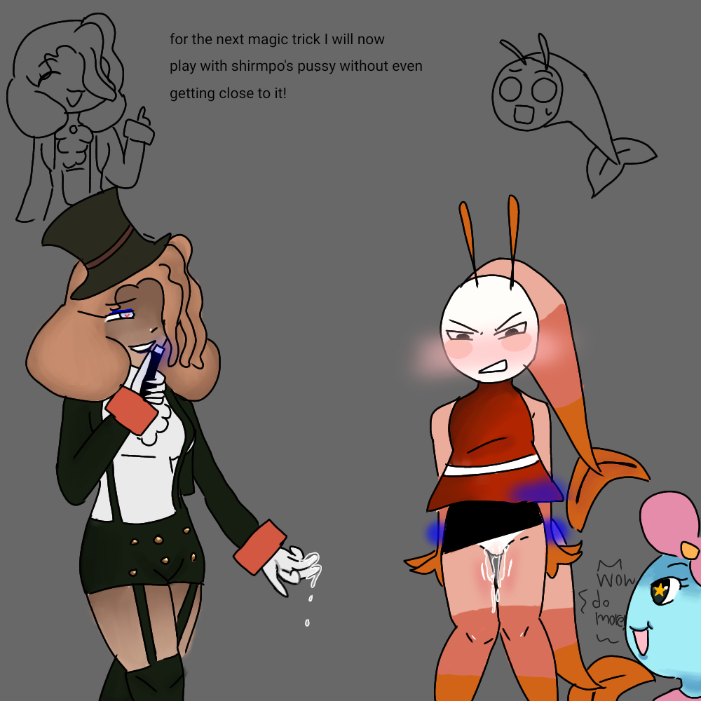 cuntboy dandy's_world intersex magic magician oc oc_x_canon poppy_(dandy's_world) pussy pussy_juice shrimpo_(dandy's_world) text