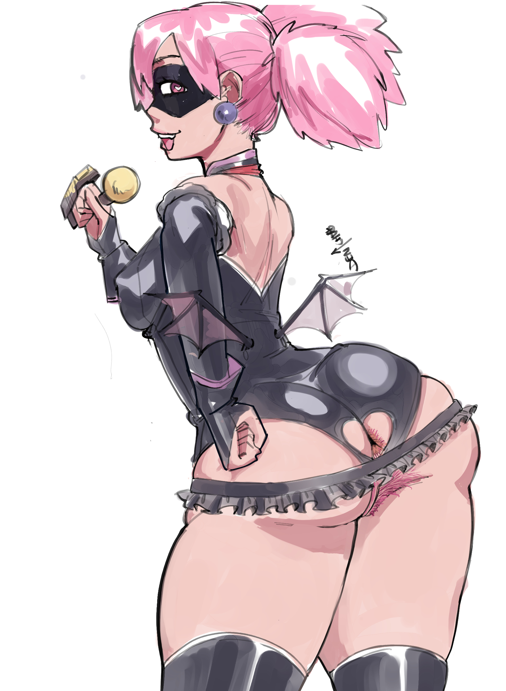 1girls, anus, ass, ass focus, big ass, bottomless, bottomless female, bottomless skirt, devicharloteren, domino mask, female, haneyama kazuho, hero outfit (mha), heroine, looking back, mask, masked, masked female, my hero academia, petite, pink hair, pop step, presenting anus, presenting ass, spread ass, superheroine, twintails, vigilante: my hero academia illegals