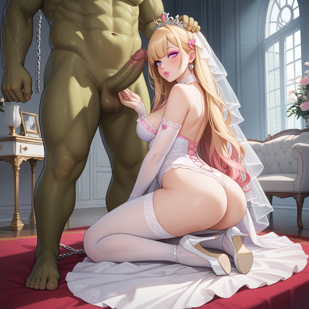 ai_generated cum female footjob from_behind goth human human_female indoors light-skinned_female light_skin lustyeyes91 male male/female mindbreak orc orc_male orgasm original_character princess sex slave stockings thigh_highs thigh_job throne_room white white_legwear