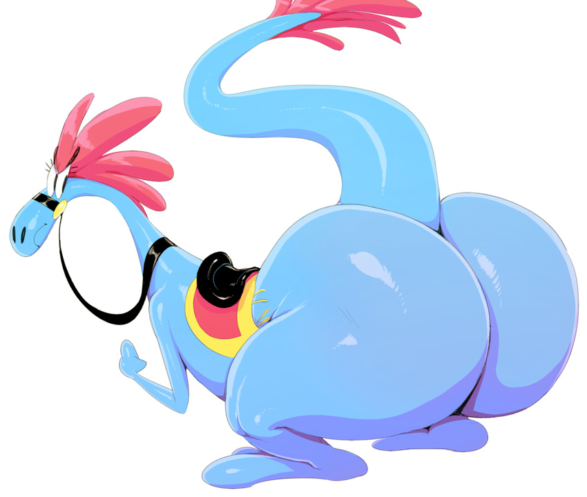 alien big_ass blue_body blue_skin clenched_fist clenched_hand disney fat_ass female looking_back mohawk red_hair sunibee sylvia_(wander_over_yonder) tagme tail wander_over_yonder