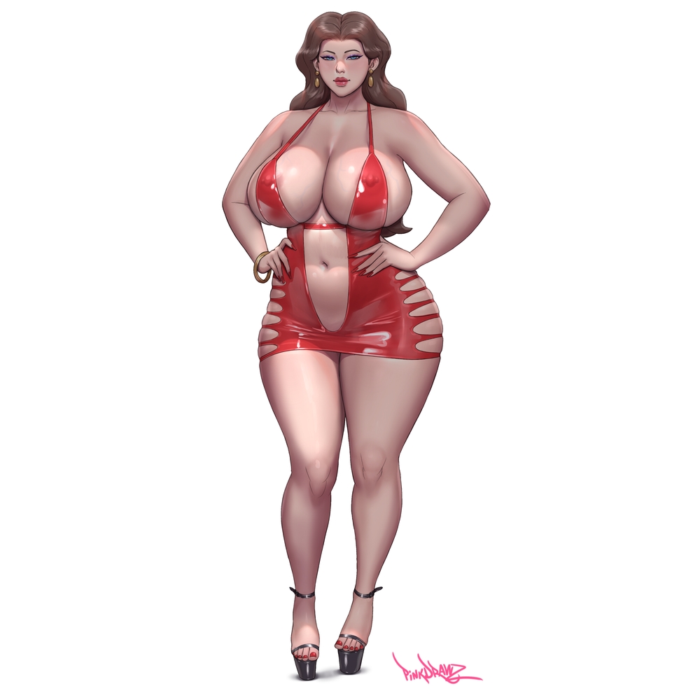 1girls, breasts, cleavage, female, female only, gigantic breasts, huge breasts, huge hips, human, mario (series), pauline, pauline (mario), pinkdrawz, revealing clothes, solo, solo female, standing, thick thighs, voluptuous, wide hips