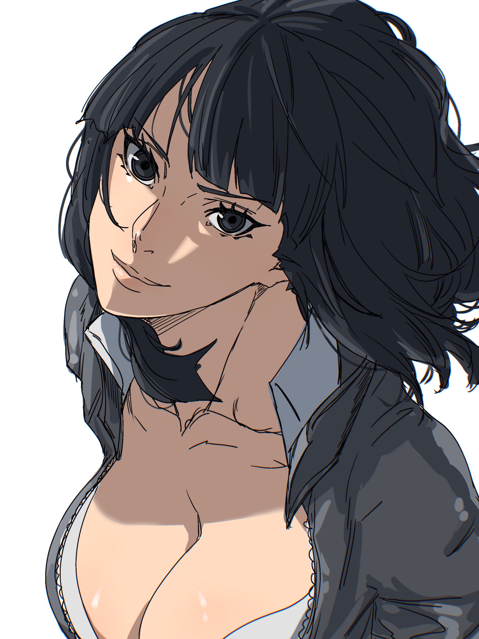 1girls, black hair, black-haired female, breasts, cleavage, clothing, enies lobby, female, female only, leather minidress, mattsunart, nico robin, one piece, pre-timeskip, tagme, water 7