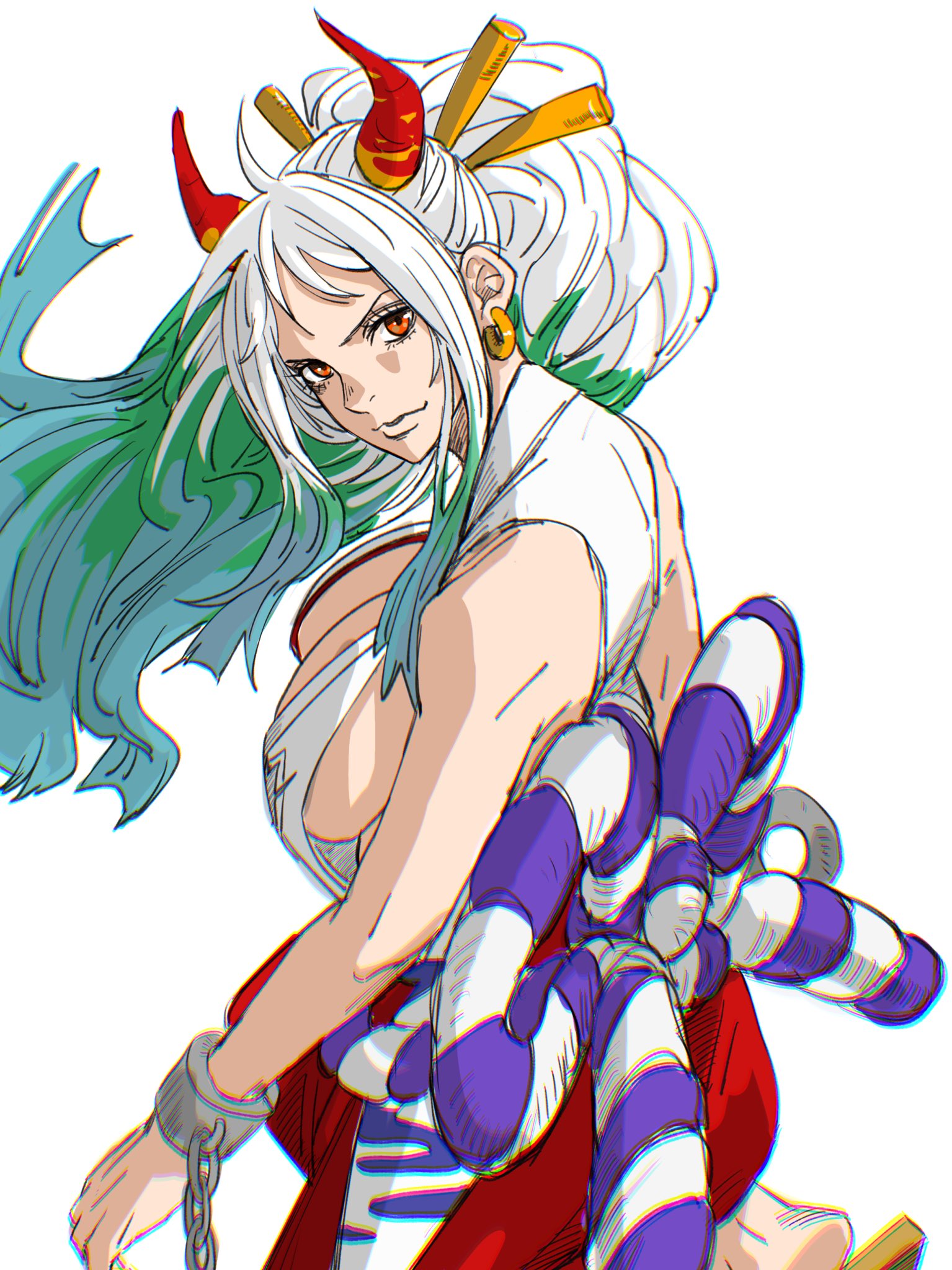 1girls, breasts, clothing, female, female only, mattsunart, one piece, sideboob, tagme, two-tone hair, white hair, white-haired female, yamato (one piece)