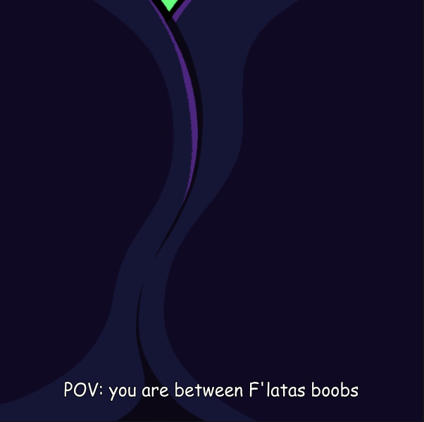 between_breasts big_breasts boobs_on_screen boobs_pressed breast_press breasts elemental_humanoid f'lata_flare_(minusbrush) face_between_breasts fire green_body pov text