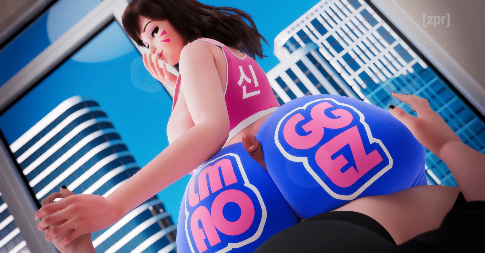 1boy, 1girls, 3d, ass, d.va, female, huge ass, male, overwatch, overwatch 2, scrag d.va, tagme, zpr