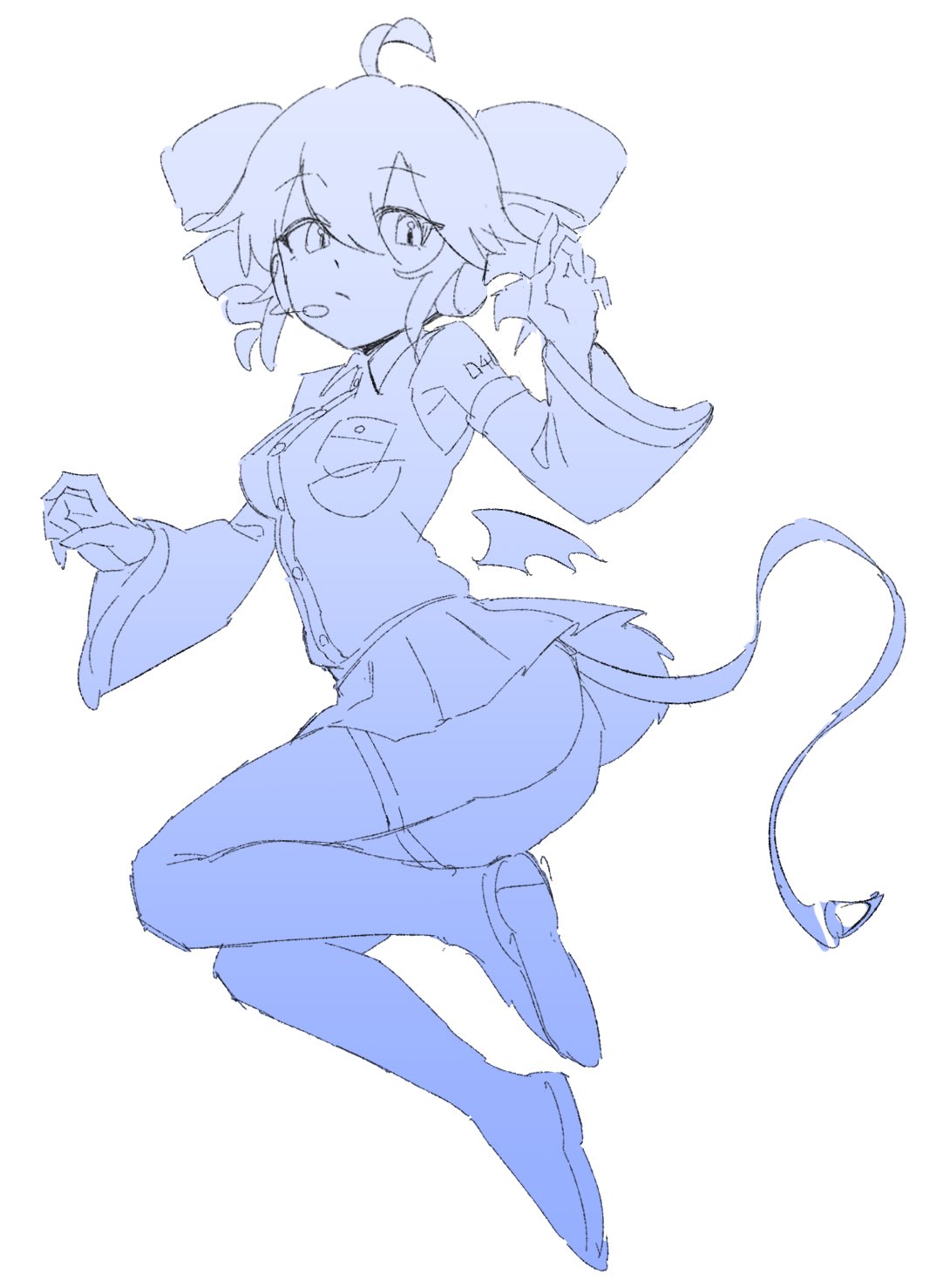 1girls, 2d, 2d (artwork), ahoge, arm tattoo, ass, ass focus, big ass, boots, breasts, chimera, clothed, clothed female, clothing, colorless, female, female only, kasane teto, large ass, lycorisanguine, petite, petite female, sketch, skirt, slim waist, solo, solo female, tail, tattoo, thick thighs, thighhigh boots, thighhighs, thighs, twin drills, upskirt, utau, white background, wings