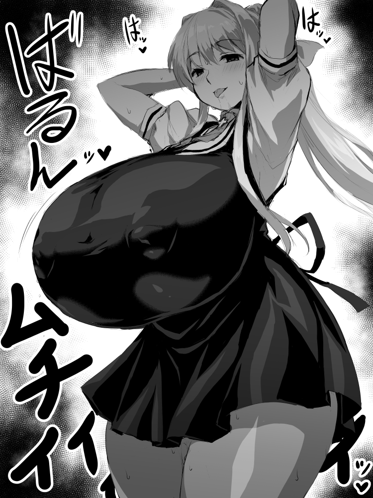 1girls, air (anime), breasts, breasts bigger than head, female, hard nipples, huge breasts, hyper, hyper breasts, izanagi oto, kamio misuzu, looking at viewer, solo female, tagme, to-gnaniwa, tongue, tongue out, wet