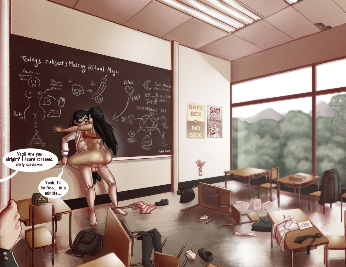 2017 ass black_hair classroom female long_hair male original original_character penis sex shia_(artist) shijima_(benny_king) speech_bubble tagme yagi_(infernalperson)