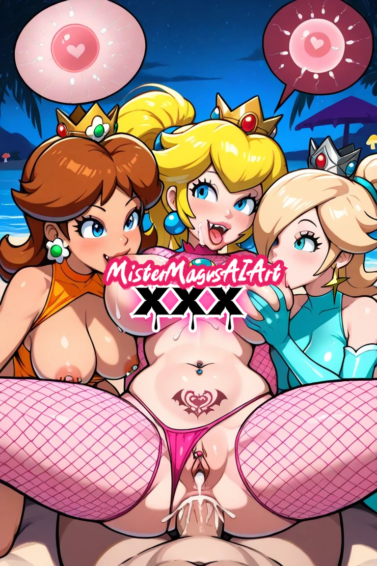 ai_generated anal_sex grabbing_breasts imminent impregnation naval nintendo pierced_nipples piercing princess_daisy princess_peach princess_rosalina sucking_nipples