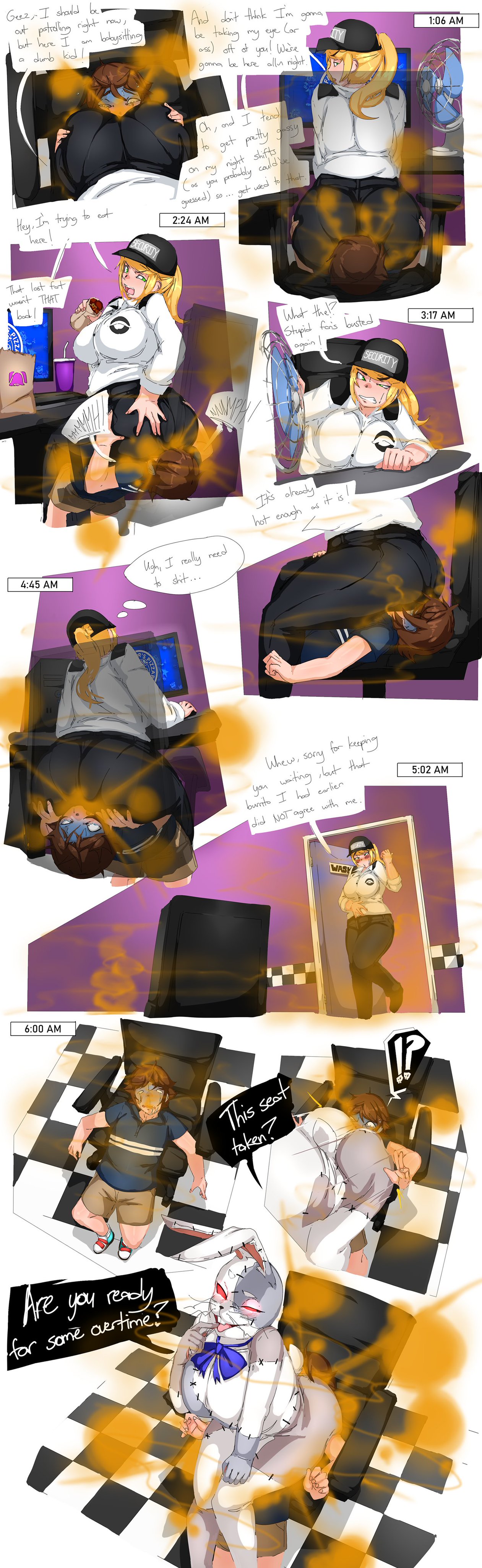aged_up comic dialogue facesitting fart fart_fetish fart_slave fart_torture fat_ass five_nights_at_freddy's five_nights_at_freddy's:_security_breach gregory_(fnaf) lazei stinky thick_thighs vanessa_(fnaf) vanny_(fnaf)