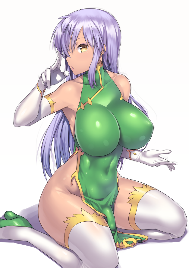 1futa bulge chinese_dress dress futa_only futanari futanari_exposed gloves intersex long_gloves long_hair nagase_haruhito purple_hair sitting solo thighhighs yellow_eyes