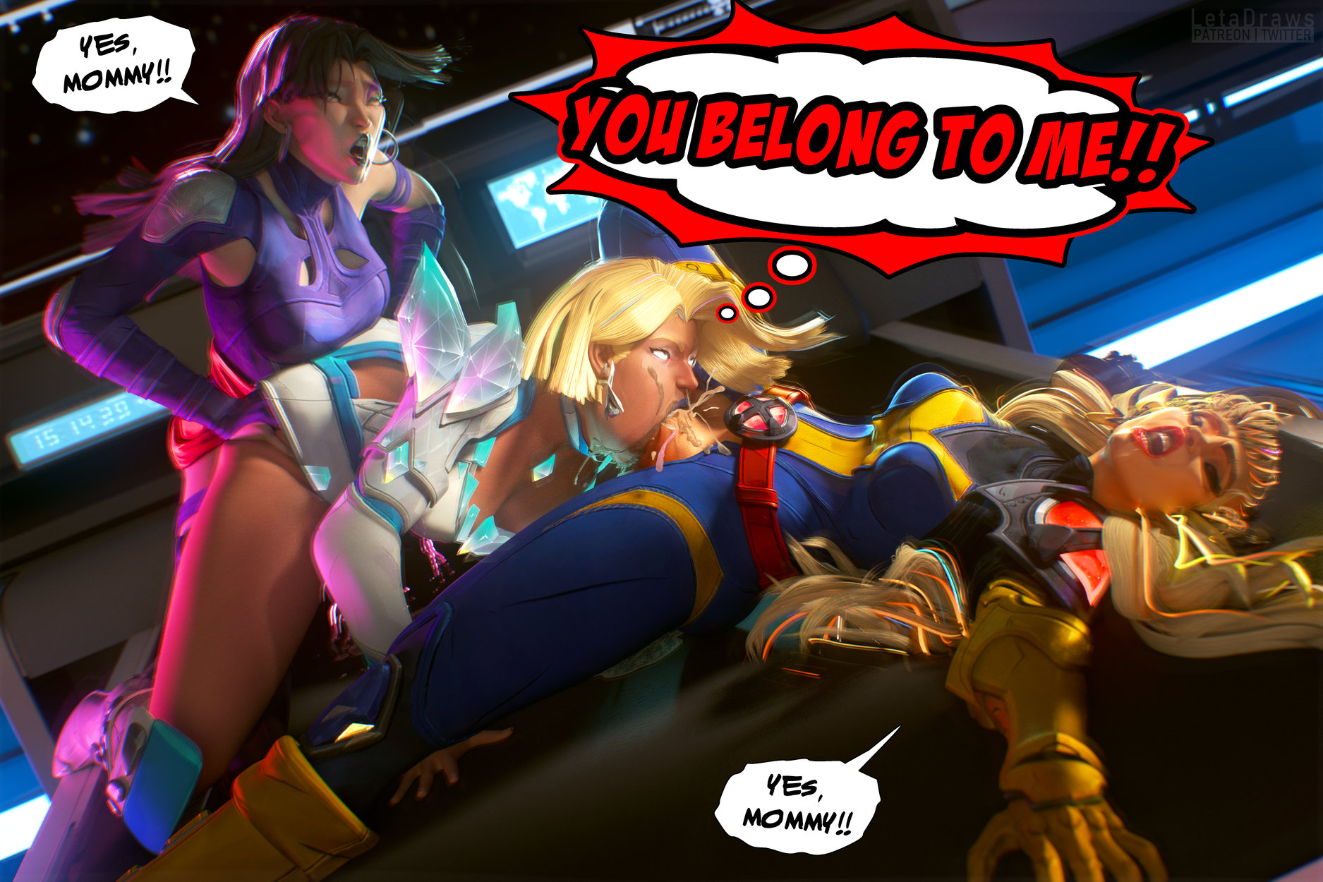1girls, 2futas, 3d, black hair, blonde hair, canon dialogue, cum, cum in mouth, cum inside, emma frost, emma frost (marvel rivals), english text, female, femdom, futa on female, futanari, futasub, gangbang, intersex, leta, magik (illyana rasputin), magik (marvel rivals), magik (retro x-uniform), marvel, marvel rivals, orgasm, psylocke, psylocke (sai) (vengeance), sex, spitroast, x-men