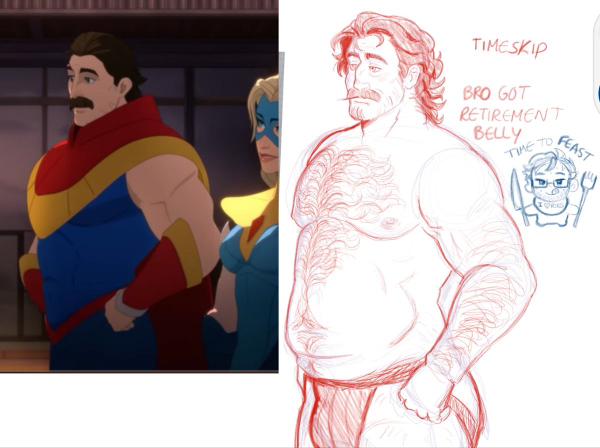 blonde blazer, bulge, chest hair, chiwibara, chubby, dad bod, dispatch (game), fat male, hairy, hairy chest, male, male focus, moustache, phenomaman