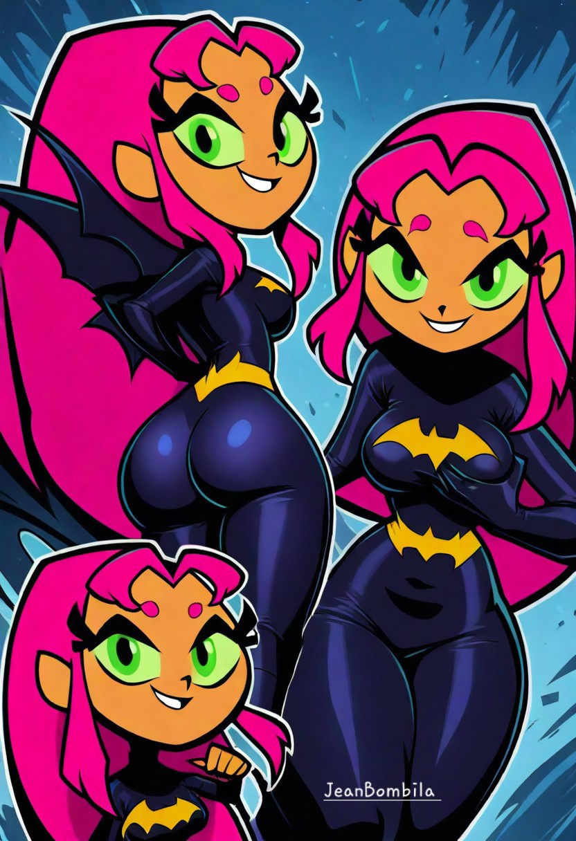 ai generated, batgirl, bodysuit, breasts, cartoon network, dc, dc comics, female, jeanbombila666, lifting breasts, multiple poses, rubber, rubber clothing, rubber suit, self upload, shiny clothes, signature, starfire, starfire (teen titans go!), starfire (teen titans), teen titans, teen titans go
