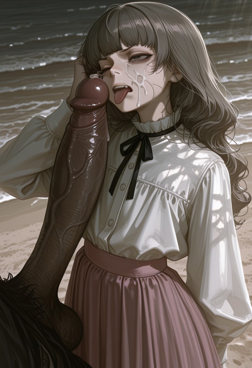 2boys, absurdly large cock, ai generated, annoyed expression, beach, crossdressing, cum, dark skin, dark-skinned male, dress, fear and hunger, fear and hunger: termina, femboy, interracial, large penis, light skin, light-skinned male, long hair, long penis, male, male only, marina (fear and hunger), otoko no ko, penis, self upload, tagme, tongue out, trap, twink, yaoi