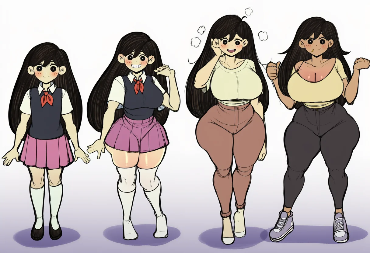age progression, ai generated, ass expansion, bimbofication, breast expansion, mari (omori), novelai, omori, race swap, transformation