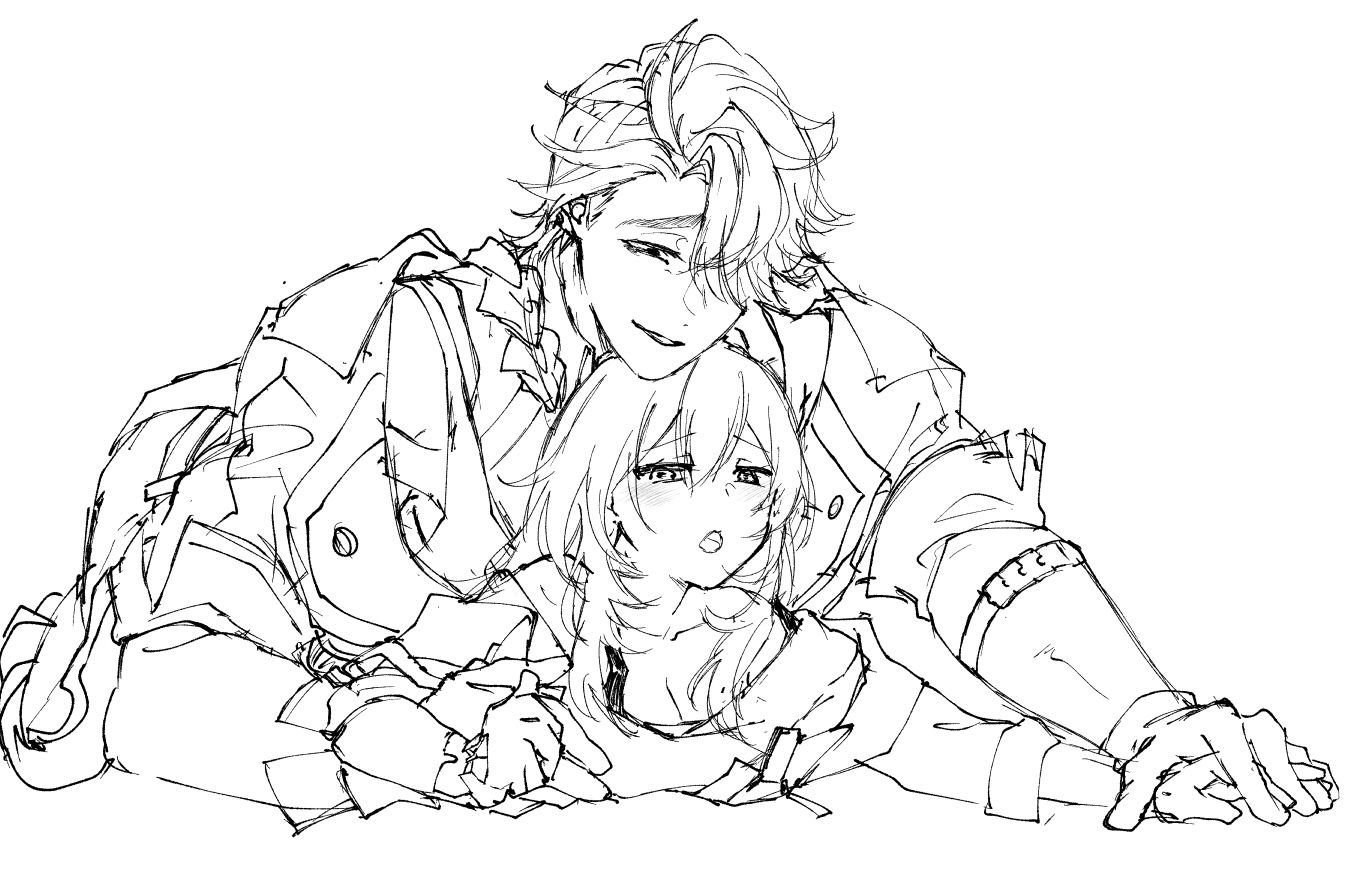 1boy, 1girls, blush, blush lines, clothed, dominant male, dominated female, domination/submission, dubious consent, dubious penetration, dubious pleasure, female, fucked into submission, fully clothed, honkai (series), honkai: star rail, hoyoverse, implied penetration, male, mihoyo, pinned down, pinned to floor, raped, sampo (honkai star rail), stelle (honkai: star rail), submissive, sweat, sweatdrop
