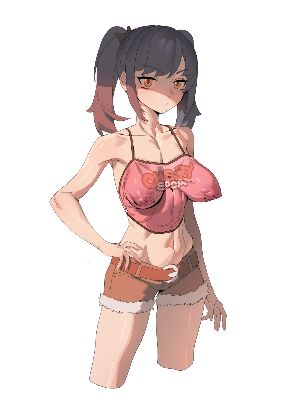 1girls, erect nipples, erect nipples under clothes, female, looking at viewer, mia (zenless zone zero), nipples visible through clothing, npc, orange hair, shuibaow, twintails, zenless zone zero
