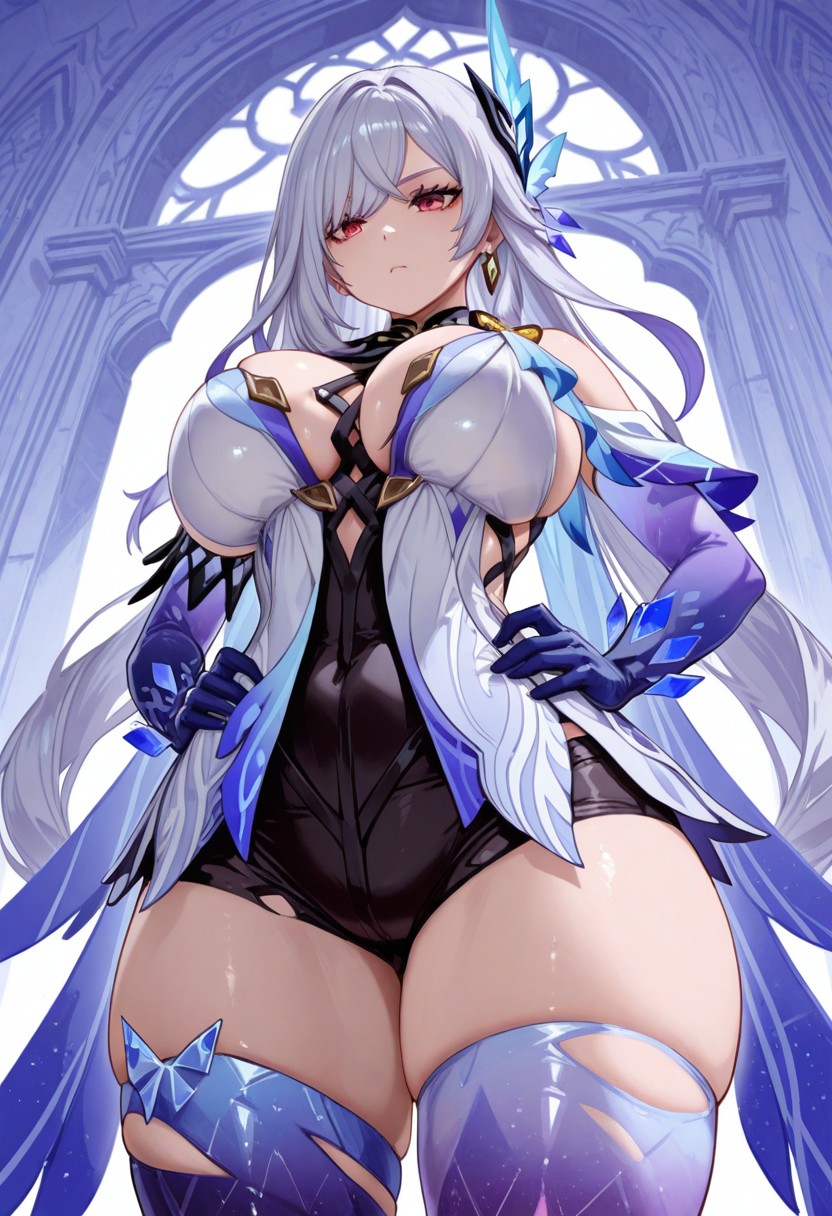 ai generated, breasts, female, genshin impact, skirk (genshin impact), yodayo