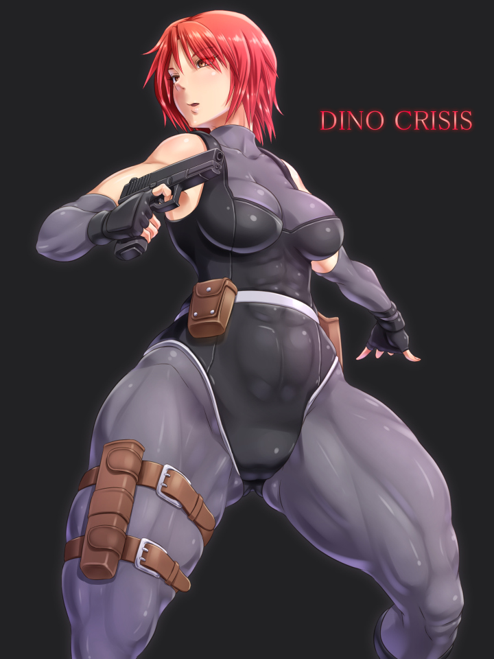 1girls abs areola_bulge bangs big_bottom_lip big_breasts big_thighs breasts capcom curvy dino_crisis fat_mons female female_only handgun hips leotard lips looking_away muscular_female nipple_bulge orange_hair pale-skinned_female pale_skin perky_breasts plump_labia pose pussy pussy_bulge red_hair redhead regina_(dino_crisis) shikuta_maru short_hair skintight solo_female thighs wide_hips