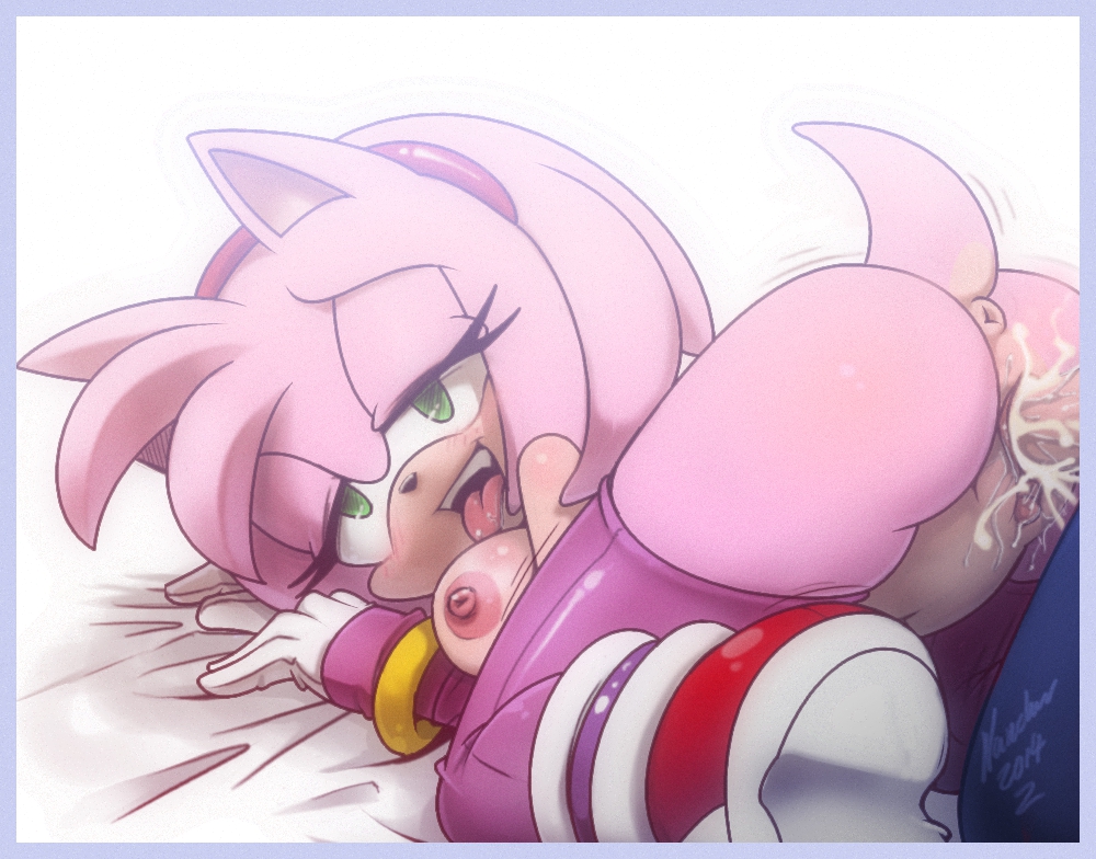 2014, amy rose, amy rose (boom), anthro, anus, ass, breasts, clothing, cum, cum in pussy, cum inside, cum on penis, cum on pussy, exposed torso, female, footwear, from behind, gloves, half-closed eyes, handwear, headband, hedgehog, looking at viewer, male, mammal, mostly nude, nancher, open mouth, orgasm, penetration, penis, pussy, sega, sex, sharp teeth, shoes, sonic (series), sonic boom, sonic the hedgehog, sonic the hedgehog (series), stockings, straight, teeth, tongue, tongue out, vaginal penetration