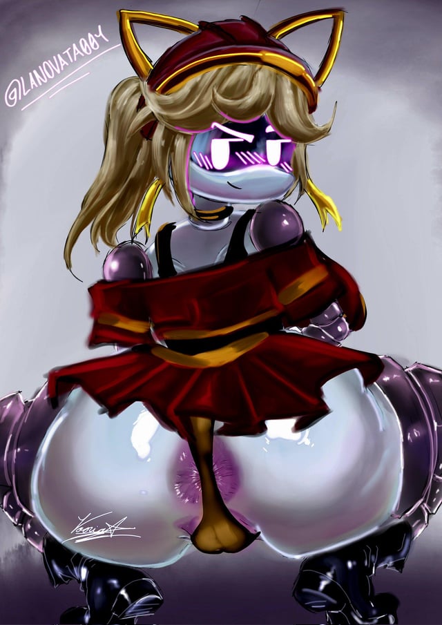 1girls, ass, asshole, back view, big ass, blush lines, cheerleader, cheerleader uniform, female, female only, glitch productions, higher resolution at source, lanovata001, lizzy (murder drones), looking back, microskirt, murder drones, panties, pink eyes, pussy, robot, robot girl, smug grin, squatting, white body, worker drone
