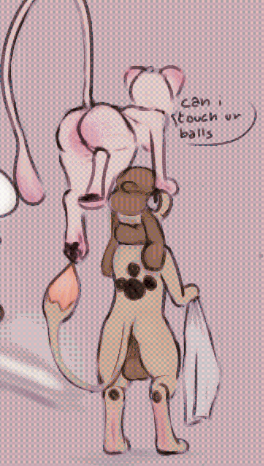 3_toes anthro ass balls big_balls big_butt dialogue digitigrade duo feet female floating generation_1_pokemon generation_2_pokemon genitals hi_res legendary_pokemon male male/female mew_(pokemon) miii_cho nintendo paws pokemon pokemon_(species) smeargle tail toes