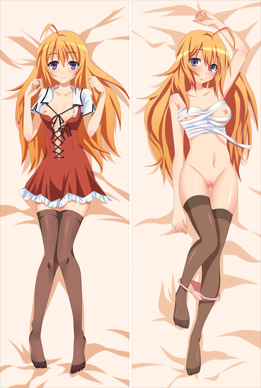 ahoge bandaged_chest bandages breasts chest_wraps dakimakura konoe_subaru mayo_chiki! naked_bandage naked_stockings naked_thighhighs nipples nude orange_hair panties_around_legs pussy stockings thighhighs uncensored