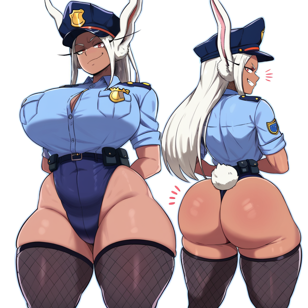 1girls big_ass big_breasts big_butt black_thighhighs bunny_girl bunny_tail cosplay dark-skinned_female dark_skin dominant dominant_female female fishnet_thighhighs giant_breasts leotard looking_at_viewer looking_back looking_back_at_viewer massive_ass massive_breasts massive_butt massive_thighs miruko multiple_views my_hero_academia police police_hat police_uniform policewoman randomran rumi_usagiyama smile smiling smiling_at_viewer solo solo_female solo_focus thick thick_ass thick_legs thick_thighs