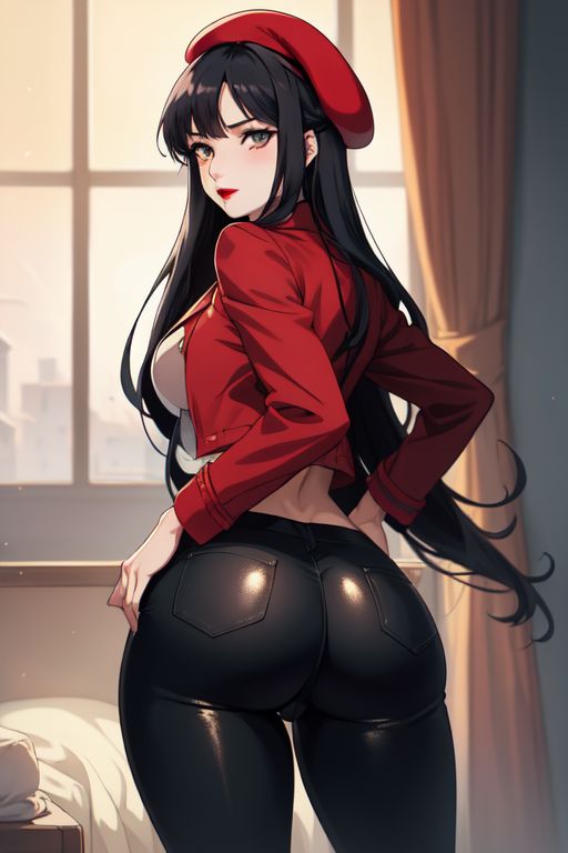 1girls ai_generated ass back back_view backside bed beret black_hair black_pants brazilian clothed clothed_female clothing curtains dhampir eyebrows female female_only french hand_on_hip hand_on_hips hands_on_hip hands_on_hips impossible_clothes jacket light-skinned_female lips lipstick long_hair looking_at_viewer looking_back looking_back_at_viewer monica&#039;s_gang penha_(tdm) red_jacket red_lipstick solo solo_female tagme teenage_girl teenager tight_clothing tight_pants turma_da_monica turma_da_monica_jovem white_shirt window