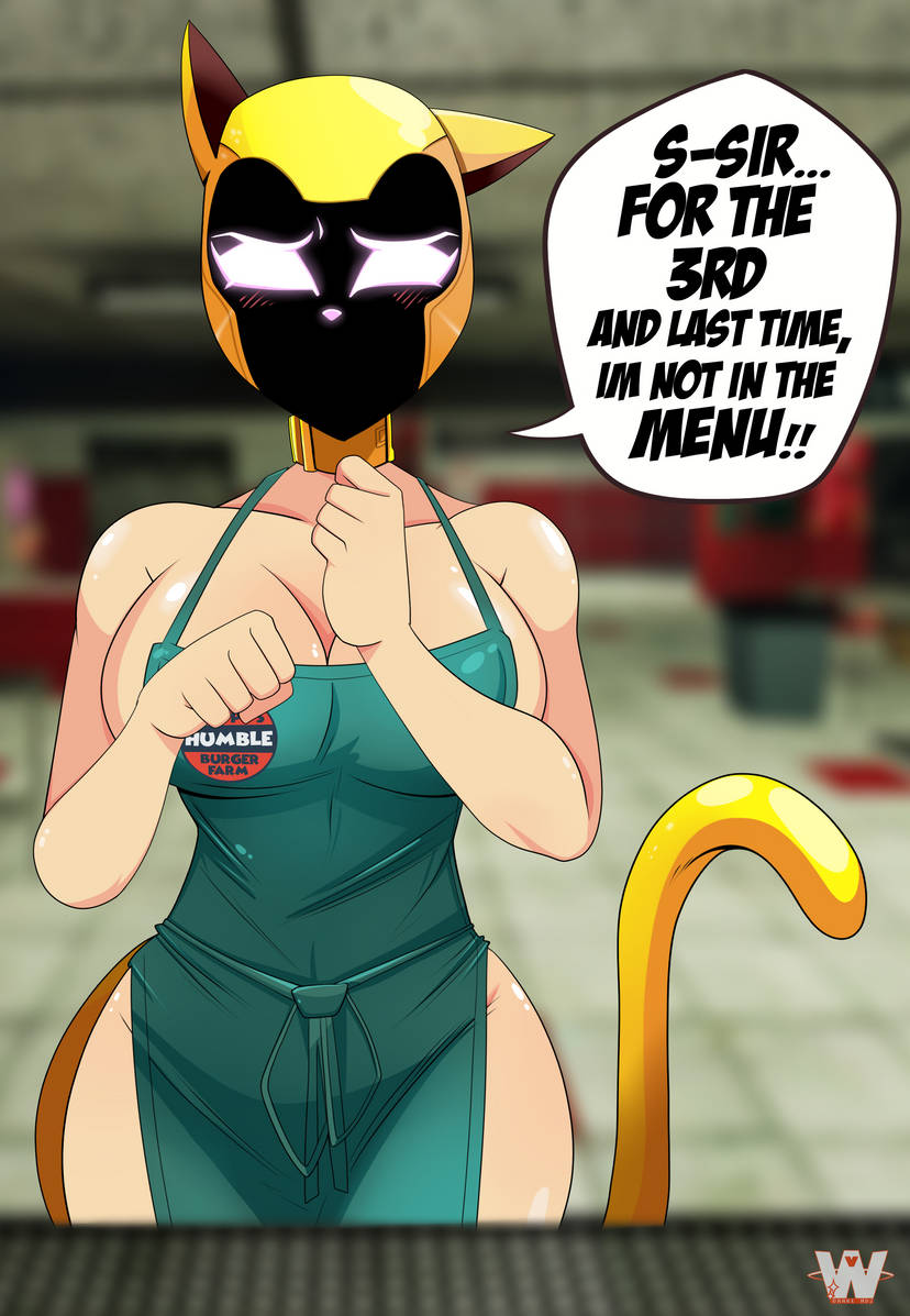 apron_only cat_ears cat_girl cat_humanoid cat_tail catgirl commission dialogue female female_focus female_only great_dude helmet helmet_only human masked masked_female meme_clothing meme_reference naked naked_female nude nude_female original original_art original_artwork rumiko_(thedaftcat)