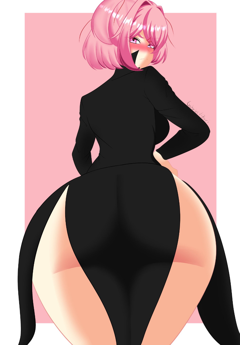 big_ass big_thighs blush cosplay doki_doki_literature_club gabrielvizari natsuki_(doki_doki_literature_club) one-punch_man pink_eyes pink_hair tatsumaki_(cosplay) wide_hips