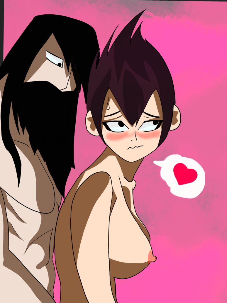 1boy1girl 1girls ashi_(samurai_jack) blush blushing breasts cute daughters_of_aku duo embarrassed embarrassed_nude_female embarrassment enf female from_behind hero heroine horny_female human imminent_sex looking_at_another looking_at_partner looking_away looking_down love male mixed_feelings naked naked_female nipples nude nude_female samurai samurai_jack samurai_jack_(character) sex_request short_hair shy spoken_heart straight sweat sweatdrop sweating thin_female topless villainess