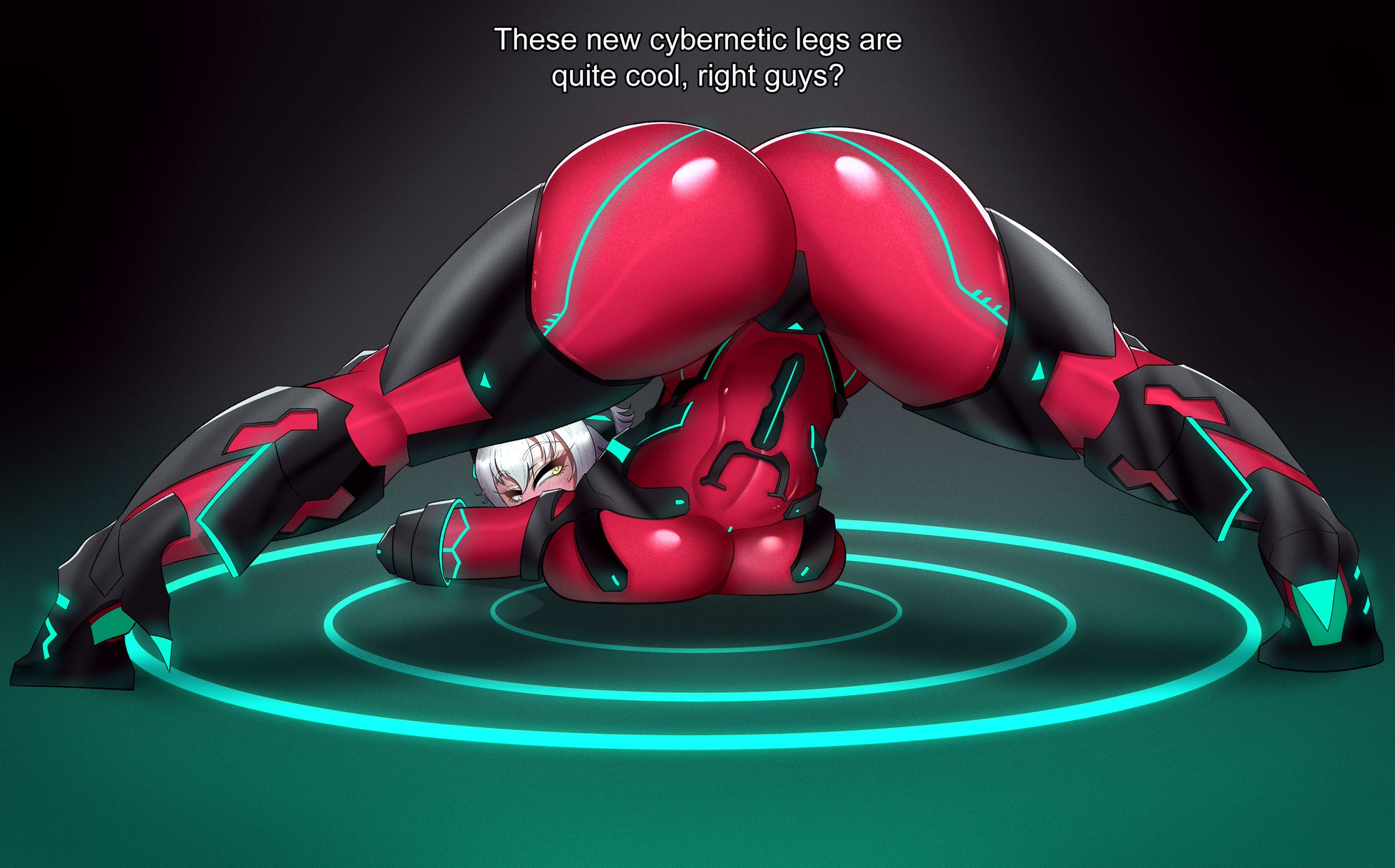 ass, big ass, cyborg, cyborg girl, english text, female, jack-o pose, qiyarts, solo female, virtual youtuber, vshojo, zentreya, zentreya (cyborg)